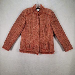 Chico's Orange Tweed Wool Blend Classic Button Up Stylish Modern Peacoat